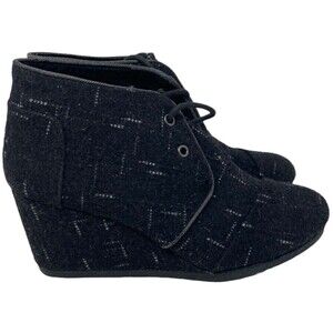 TOMS Wedge Booties Black Wool Lace Up Ankle Desert Boots Women's Size 7 NEW